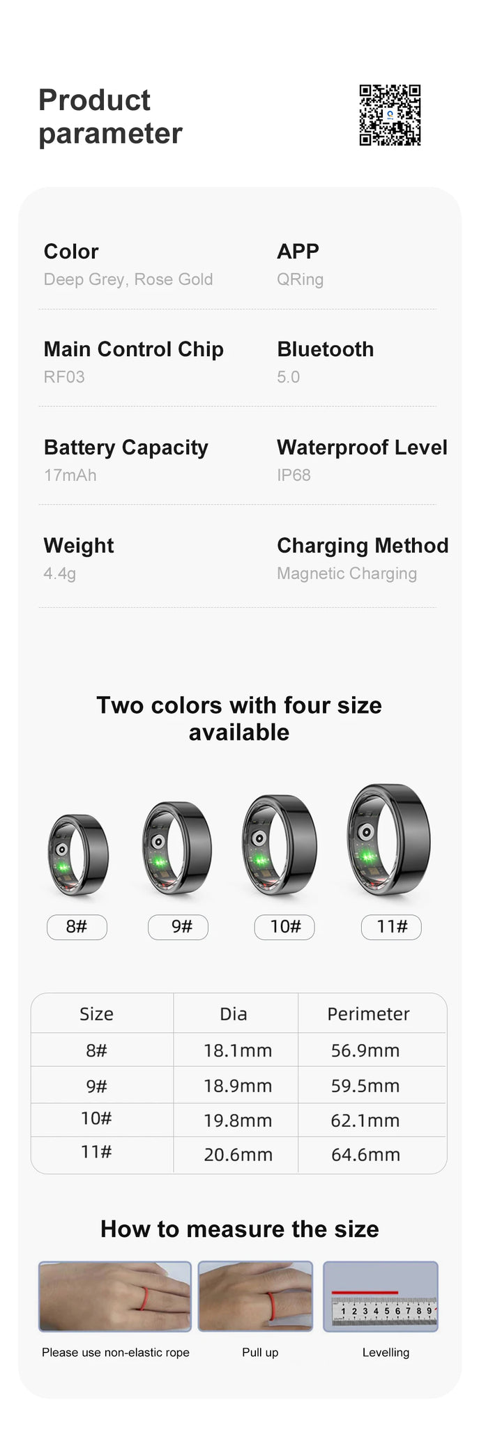 R02 Smart Ring Military Grade Titanium Steel Shell Health Monitoring IP68 & 3ATM Waterproof Multi-sport Modes