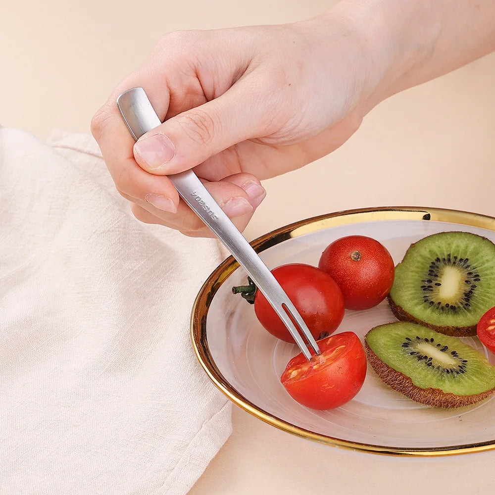 2in1 Fruit Fork 304 Stainless Steel Dessert Fork Food-grade Mixing Spoon Mini Fruit Stick Perfect for Cake Fish Coffee Ice Cream