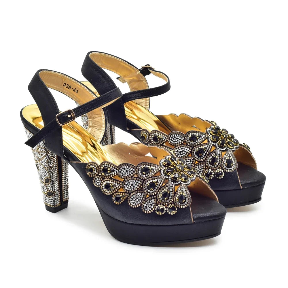 New Design Italian New Party Fashion Color Buckle High Heels Italian Women Pumps Decorated with Rhinestone Luxury Wedding Shoes