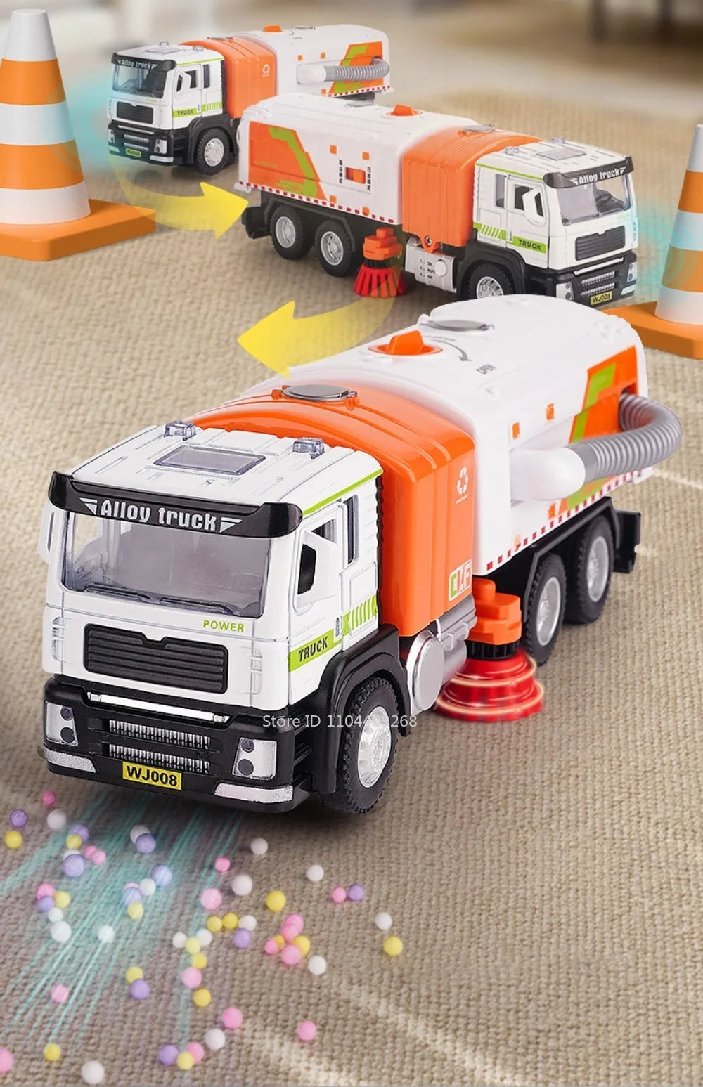 1:50 Electric Vacuum Cleaner Sweeper Garbage Truck Model Toy Alloy Diecast Light Sound Engineering Vehicle Gifts for