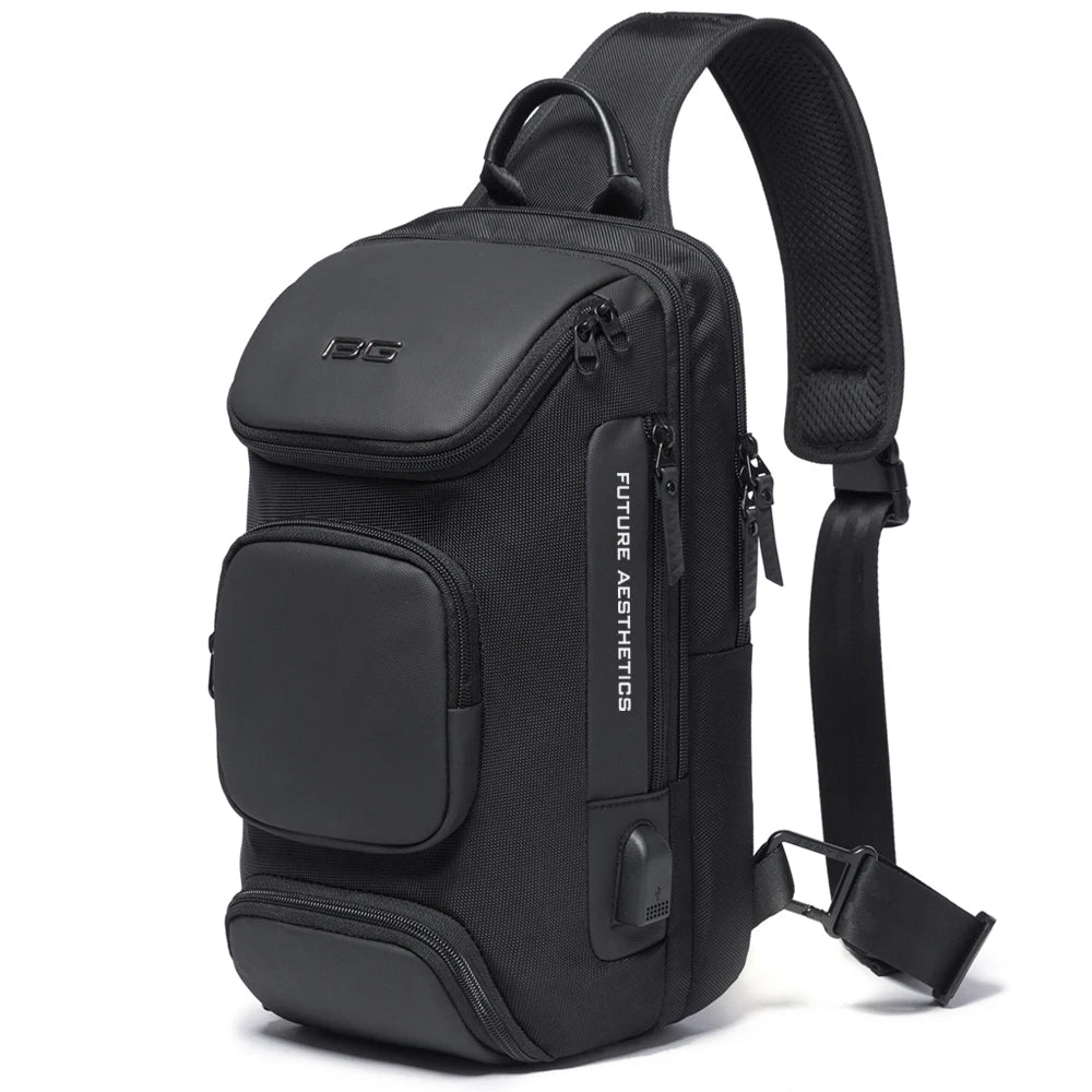 Anti-theft Chest Bag Shoulder Strap USB Rechargeable Crossbody School Gym Pack, Men Sports Waterproof Shoulder Bag