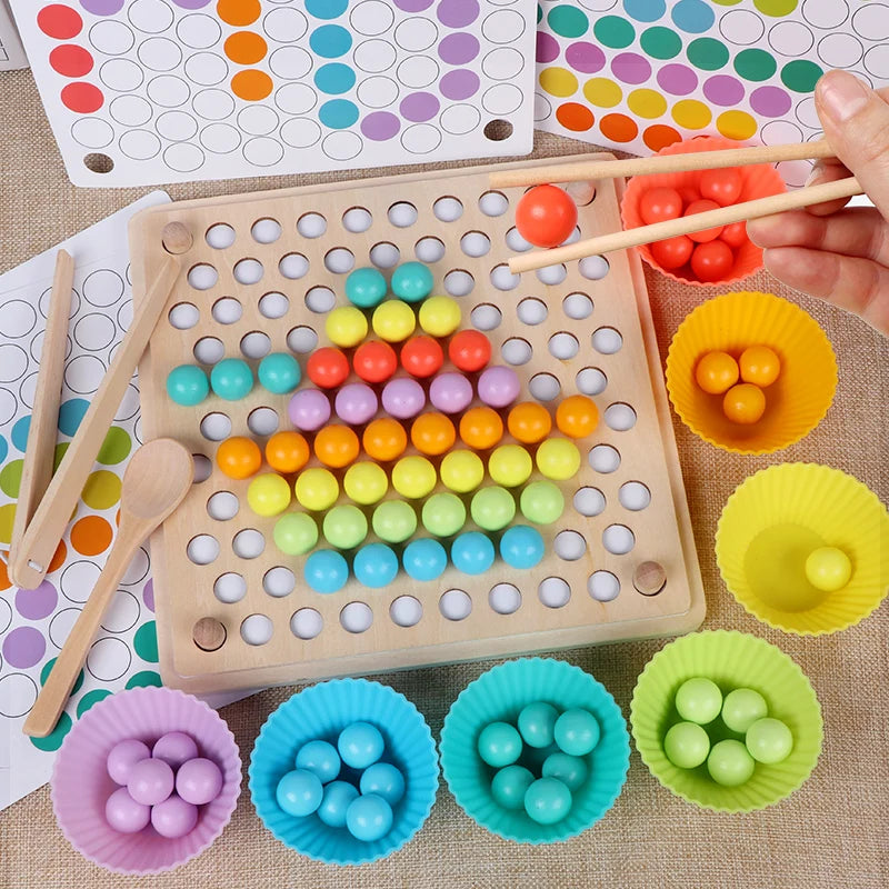 Montessori Early Education Baby Hand Movement Training Color Cognition Bead Clipping Wooden Toys for Children Game