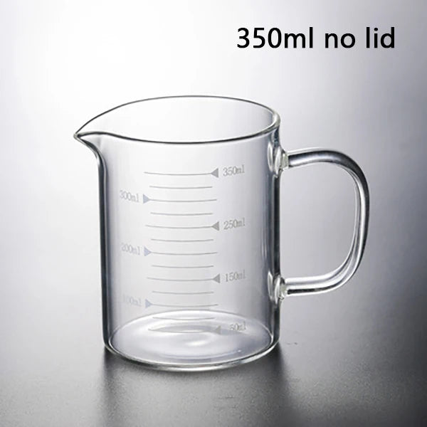 250/350/500/1000ml Glass Measuring Cup With Lid Heat-resistant With Scales Laboratory Beaker Handle Kitchen Measuring Mug