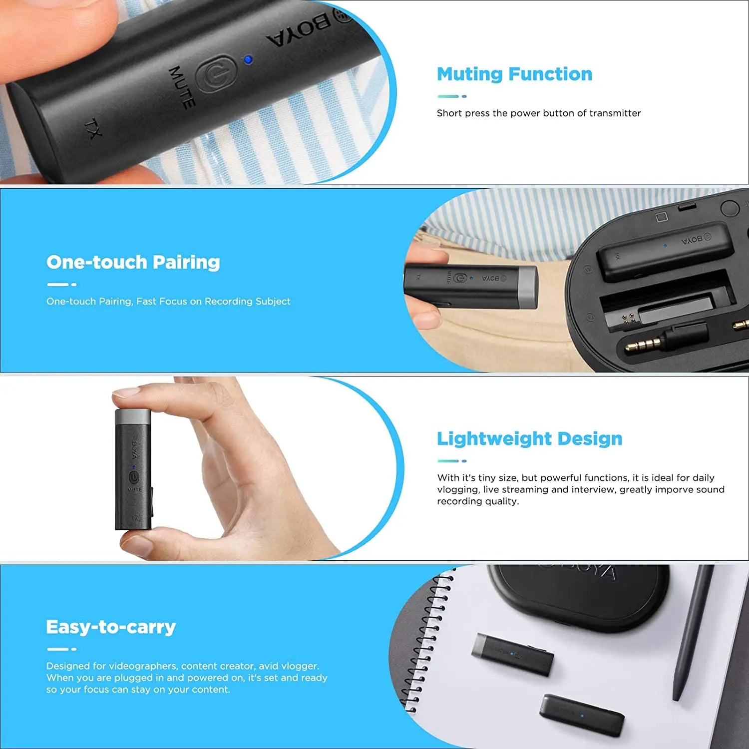 BY-WM3 Wireless Lavalier Lapel Microphone for iPhone Android DSLR Camera Laptop Computer Gaming Youtube Recording Streaming