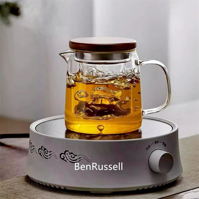 450ml High Borosilicate Glass Teapot With Mountain Wiew Filter Tea Water Separation Brewing Tea Pot Kungfu Tea Maker Teaware