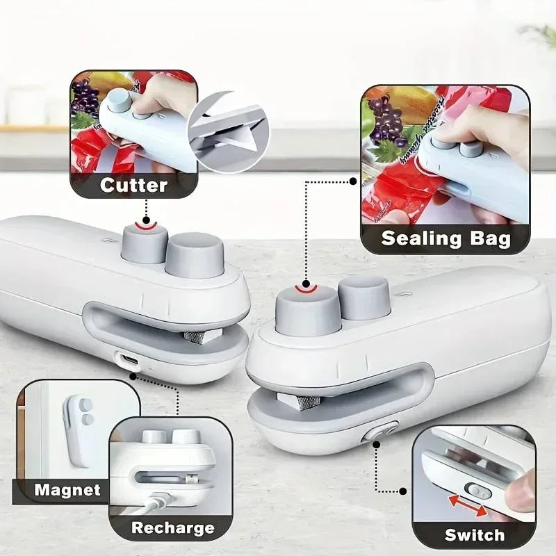 2-in-1 Mini USB-C Rechargeable Bag Sealer & Cutter – Portable Handheld Heat Sealer for Plastic Food Storage Bags