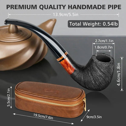 Pipe Set with PU Leather Pouch, Wood Pipe with 4-in-1 Pipe Stand Holder and Pipe Accessories, Beginner Pipe Kit