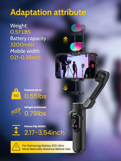 Smart X Pro Kit 3-Axis Gimbal Stabilizer Set with RGB Magnetic Light OLED Display LED Light Focus Wheel(Black)