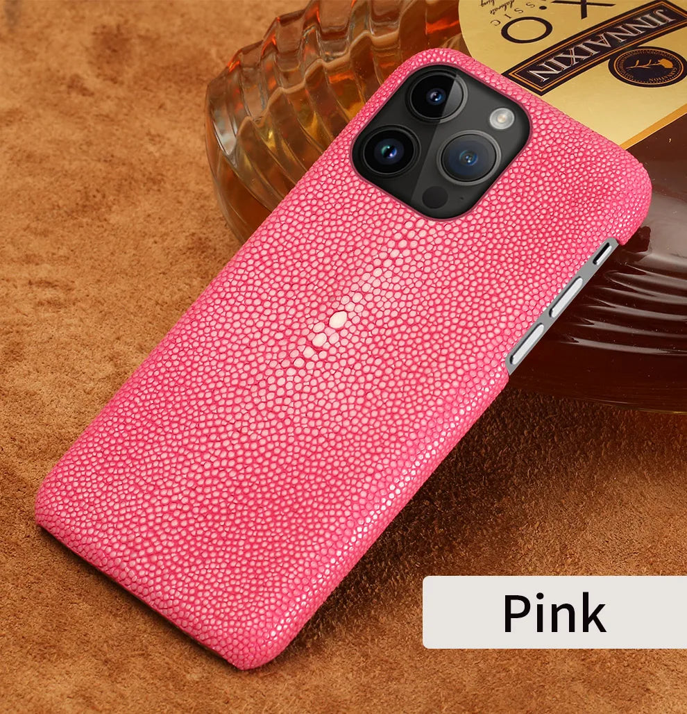 Genuine Stingray Leather Phone Case for iPhone 16 15 14 Pro Max Plus 14Pro 15Pro max Luxury Shockproof Back Cover