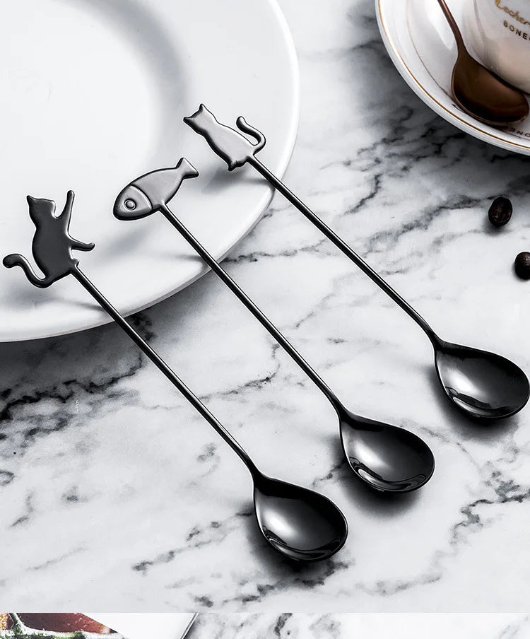 Coffee Spoon Lovely Cute Cat Shape Teaspoon Dessert Snack Scoop Ice Cream Mini Spoons Kitchen ToolsTableware 304 Metal