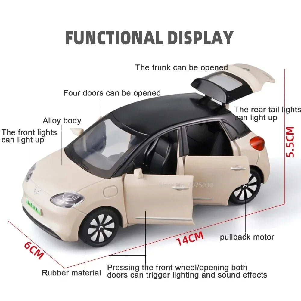 1/32 New Energy Electric Car Model Toy Wuling Binguo Alloy Diecast Vehicles with Sound Light Collection Toys