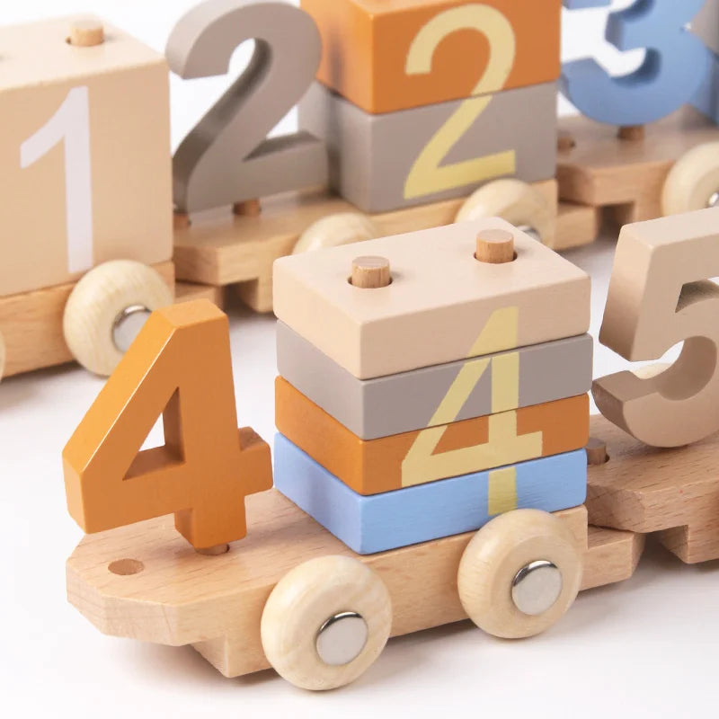 Wooden Number Learning Train Toy with Detachable Carriages