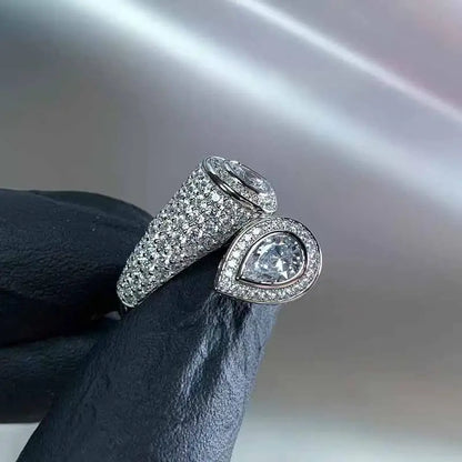 Exquisite Water Drop Snake Shape Open Rings Micro Zircon Inlay Adjustable Ring