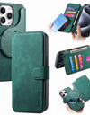 Flip Leather Wallet Case for iPhone 16 15 Pro Max 14 Plus 16E Magsafe Magnetic Detachable Card Slot Holder Cover