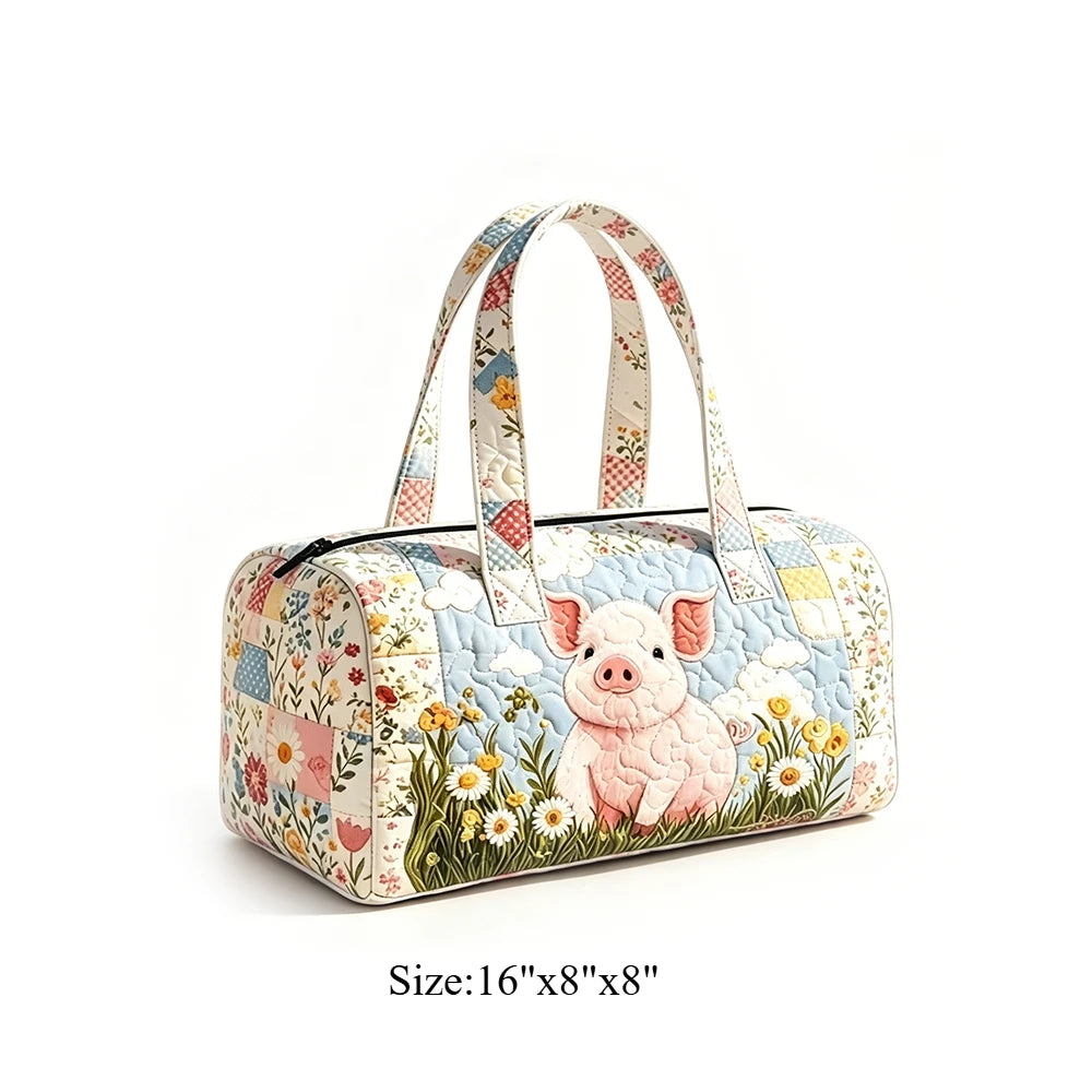 Animal Cow Floral Print Quilted Duffel Bag Weekender Travel Bag Lightweight Overnight Carry On Luggage for Gym Sports Getaway