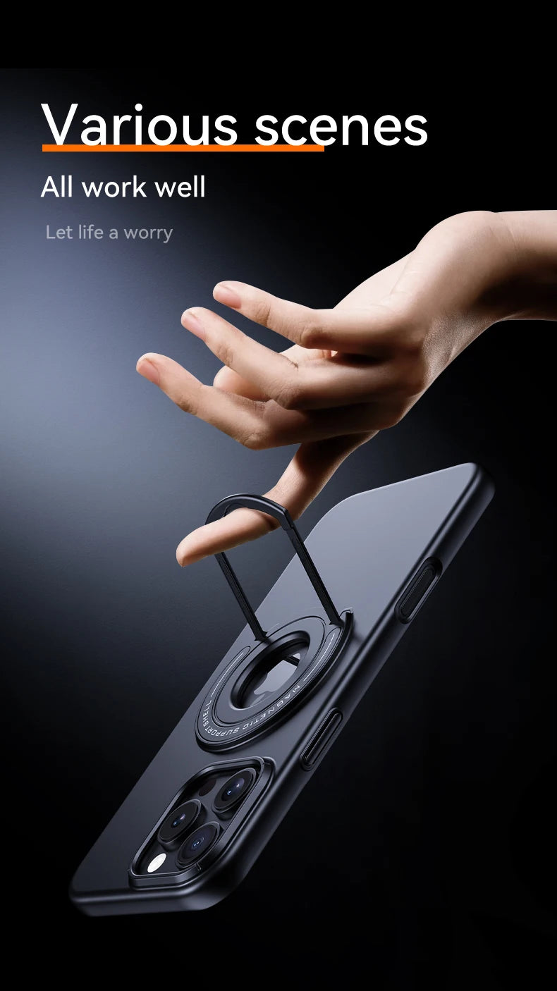 For Magsafe  Solid Color Matte Car Holder Shockproof Phone Case for iPhone 15 Pro Max 14 Pro Max Plus Back Cover