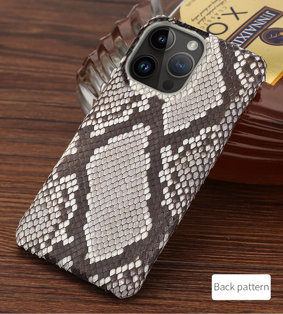 100% Genuine Python Leather Phone Case For iPhone 16 15 14 Pro Max 16Pro Plus Luxury Shockproof Protect Back Cover