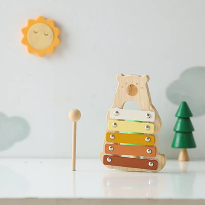 Baby Wooden Baby Percussion Music Toy Cartoon Bear Musical Early Education Toy Newborn Educational Instrument Baby Birthday Gift