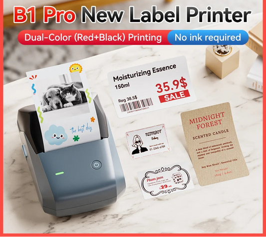 B1 Pro Label Printer 300 DPI, Bluetooth Thermal Label Maker with Red & Black Printing, Photo Labels for Business & Home