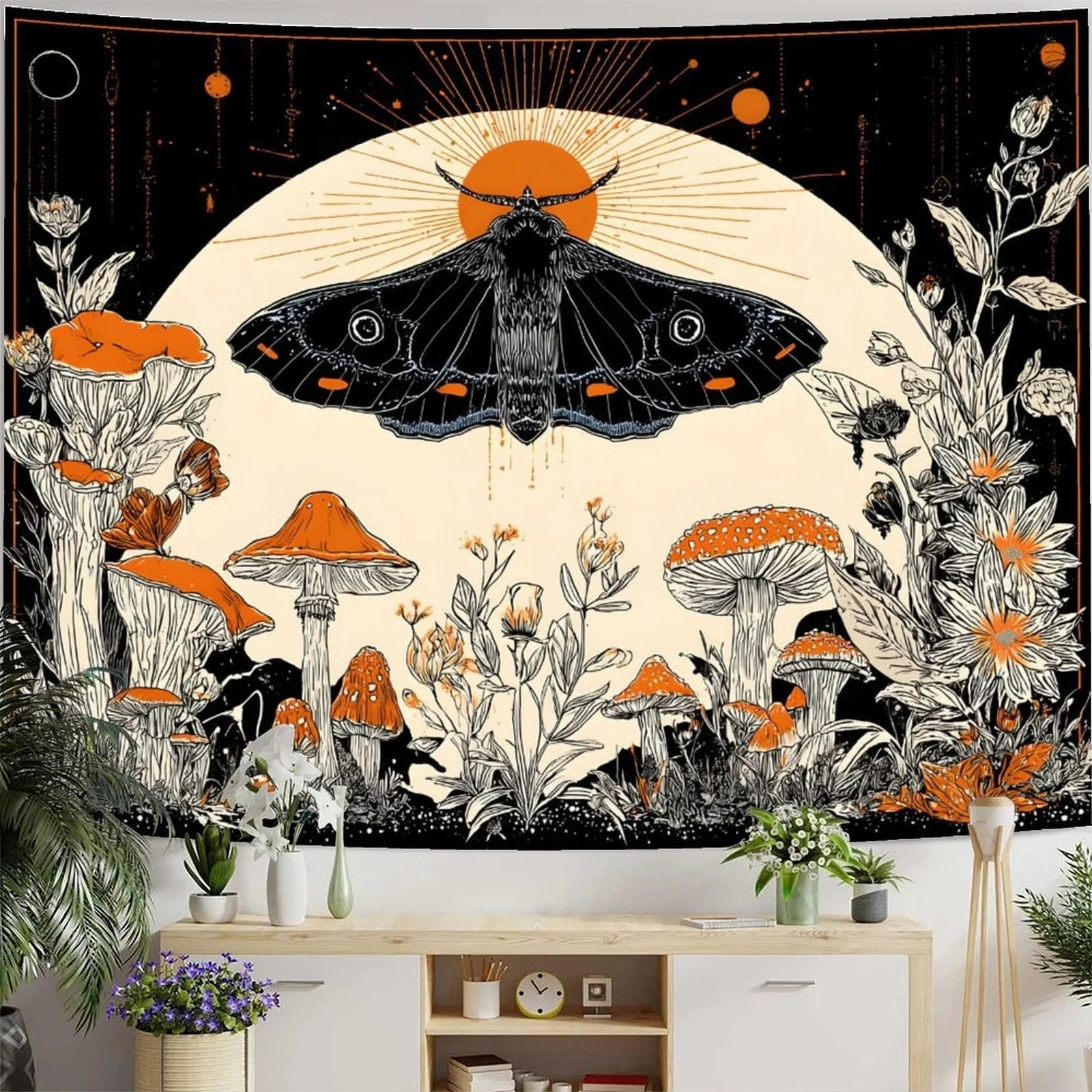 Mushroom Tapestry Hippie-Style Bedroom Tapestry Charming Aesthetic Wall Feature Decorative Backdrop