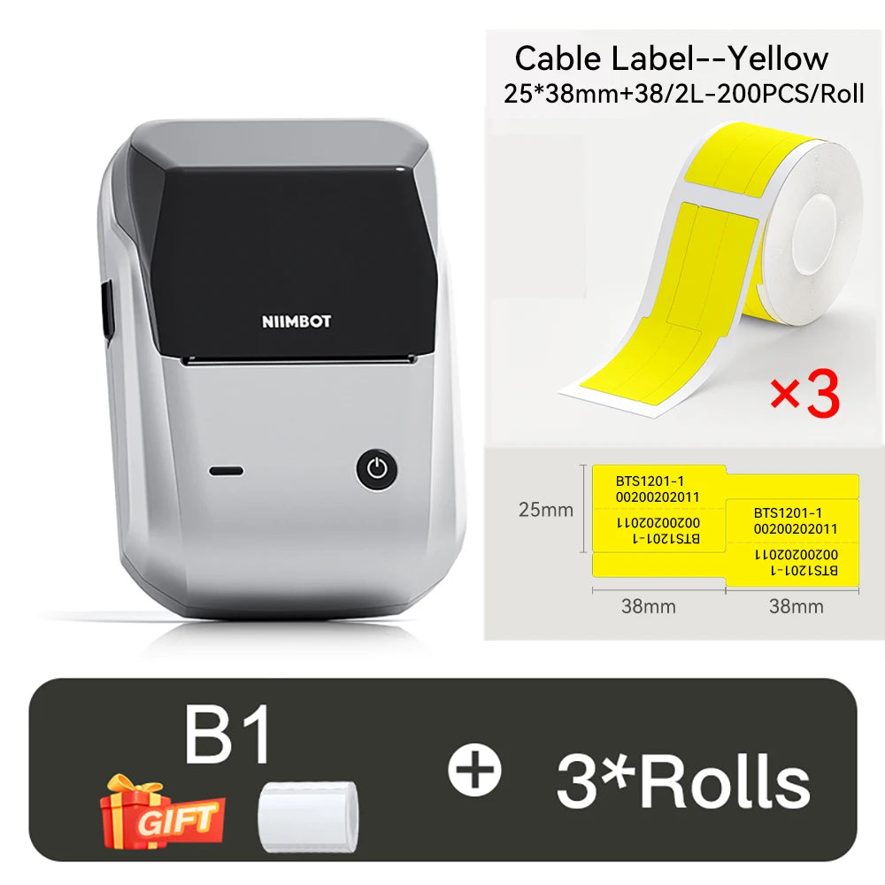 B1 Mini Thermal Label Printer, Bluetooth Wireless Sticker Maker 25–50mm, Portable Inkless Label Printer for Cable Management & Business