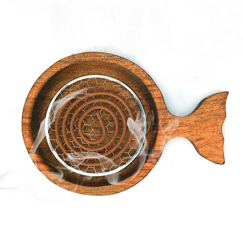 Creative Wooden Incense Burner Fish-shape Incense Holder with Metal Mesh Incense Plate Ash Catcher Buddhism Supplies Home Decor