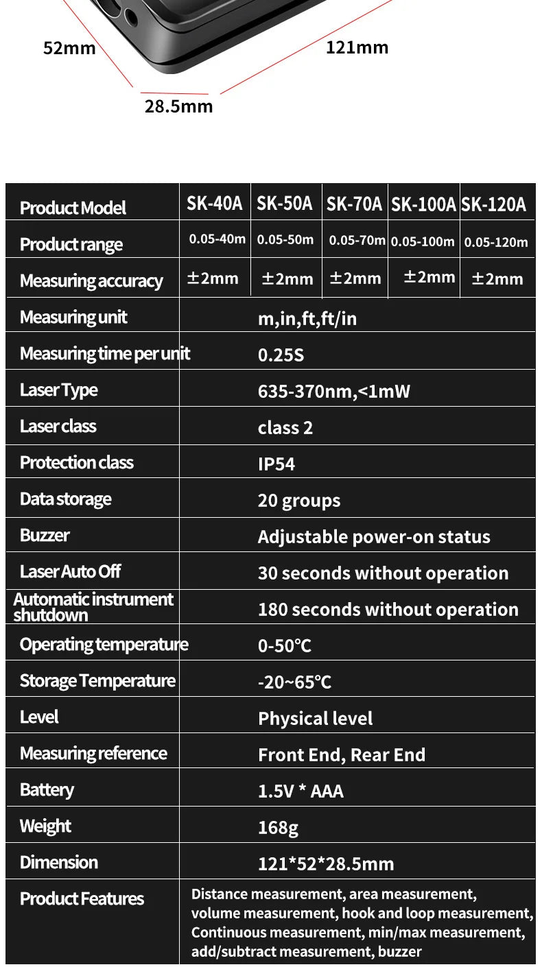 120M Smart Laser Distance Meter Measure Infrared Rangefinder USB Rechargeable Handheld Portable Laser Range Finder Tools