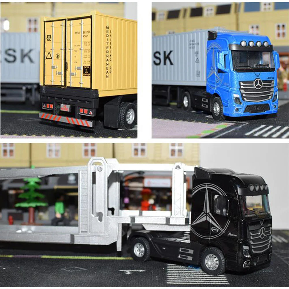 1:50 Diecast Alloy Truck Head Model Toy Container Truck Pull Back With Light Engineering Transport Vehicle Boy