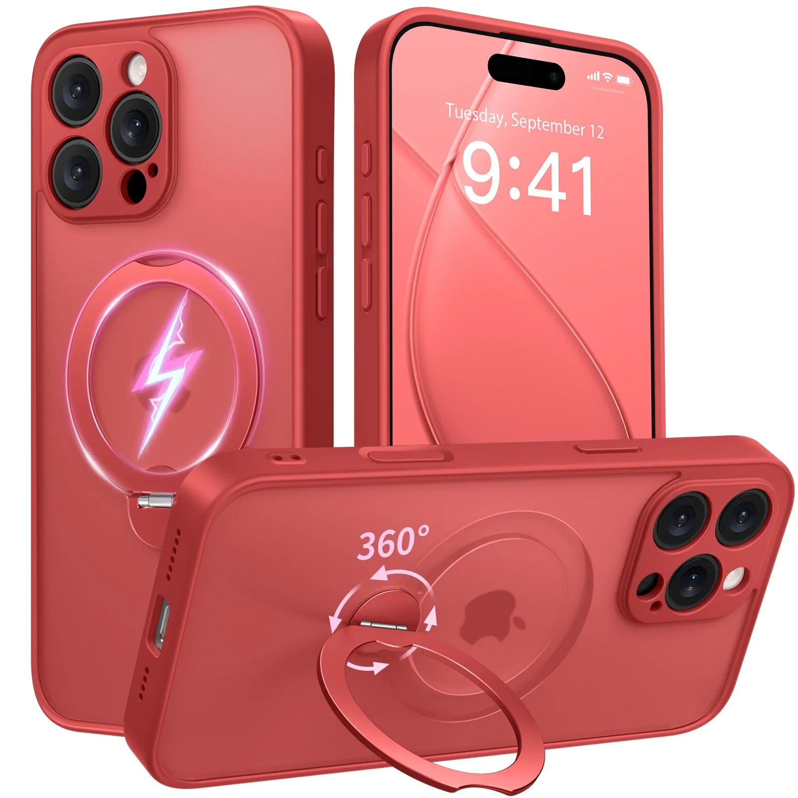 Luxury Magsafe Matte Phone Case For iPhone 16 Pro Max with  Rotatable Ring Stand Camera Lens Protection Shockproof Case