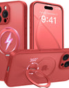 Luxury Magsafe Matte Phone Case For iPhone 16 Pro Max with Magnetic Rotatable Ring Stand Camera Lens Protection Shockproof Case