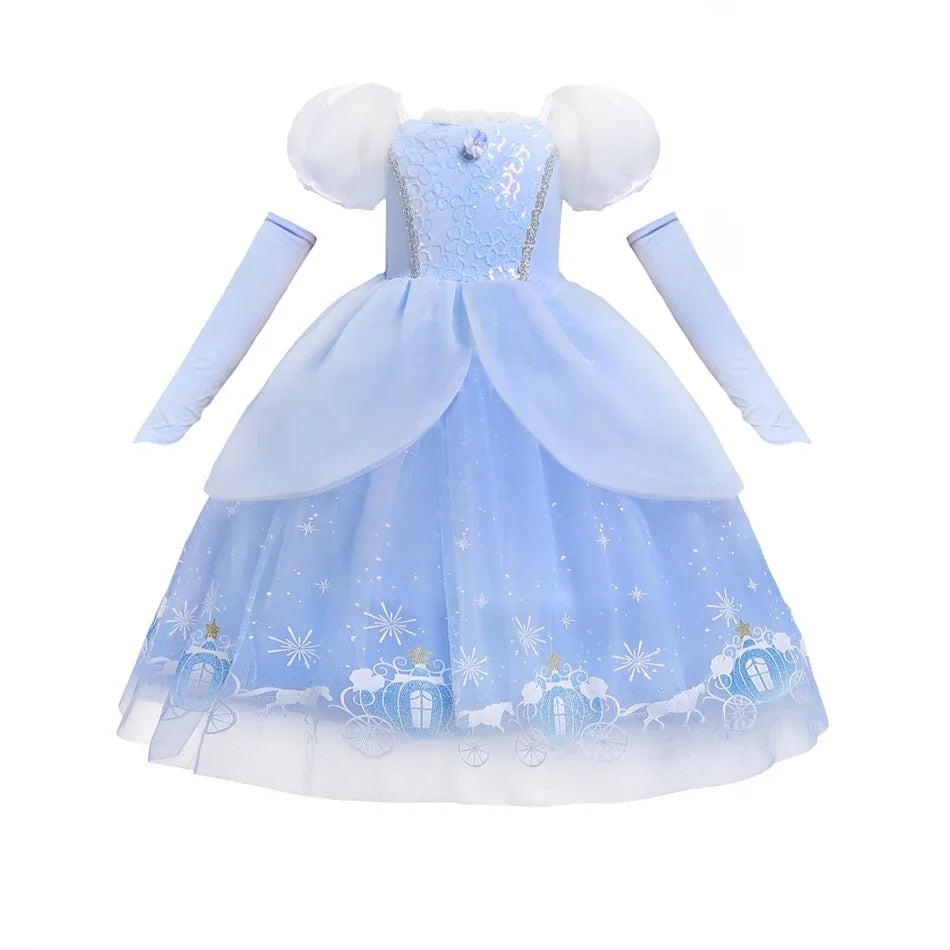 Cinderella Princess Cosplay Dress for Girl Kids Ball Gown Sequin Carnival TUTU Puff Mesh Clothing for Birthday Gift Summer Dress