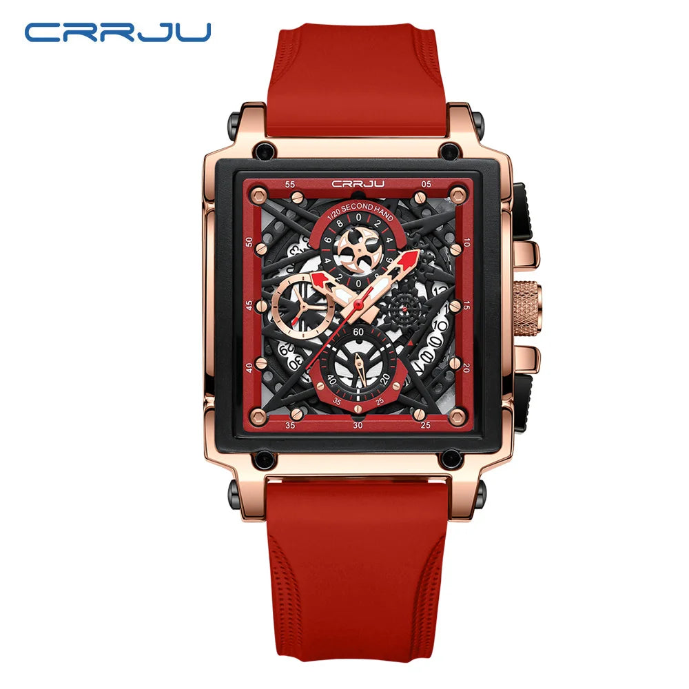 Men's Sports Chronograph Wrist Watch For Men Army Silicone strap Square Quartz Stop Watch Clock Man Relogios Masculino