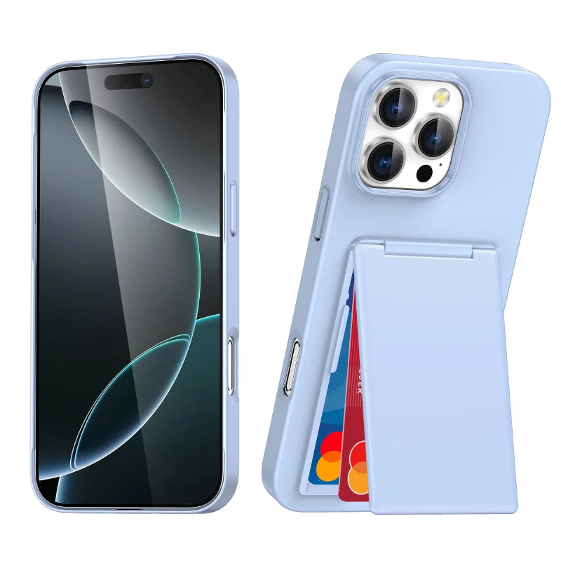 Luxury Solid Color Matte Wallet Card Slot Bracket Phone Case For iPhone 16 Pro Max 14 15 Pro Max Bumper Back Cover