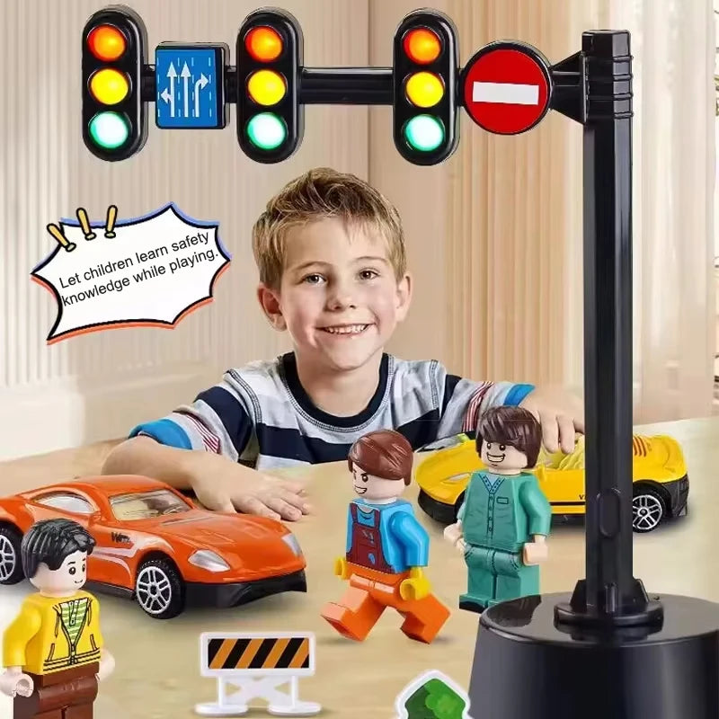 Education Simulation Traffic Lights Toys s Signpost Gas Station Indicator Warning Car Model Pretend Play Toys