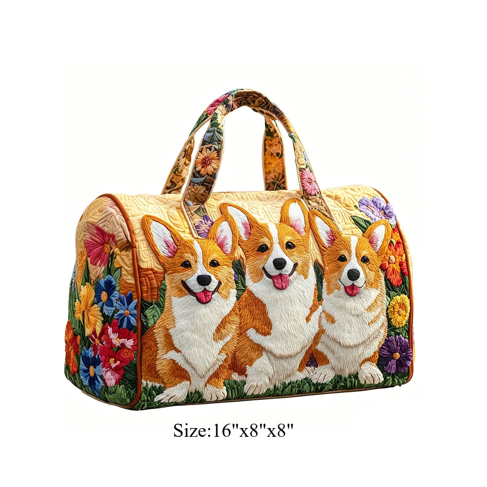 Cute Corgi Dog Print Quilted Duffel Bag Women 3D Puppy Print Travel Weekender Casual Gym Sports Overnight Carry On Bags