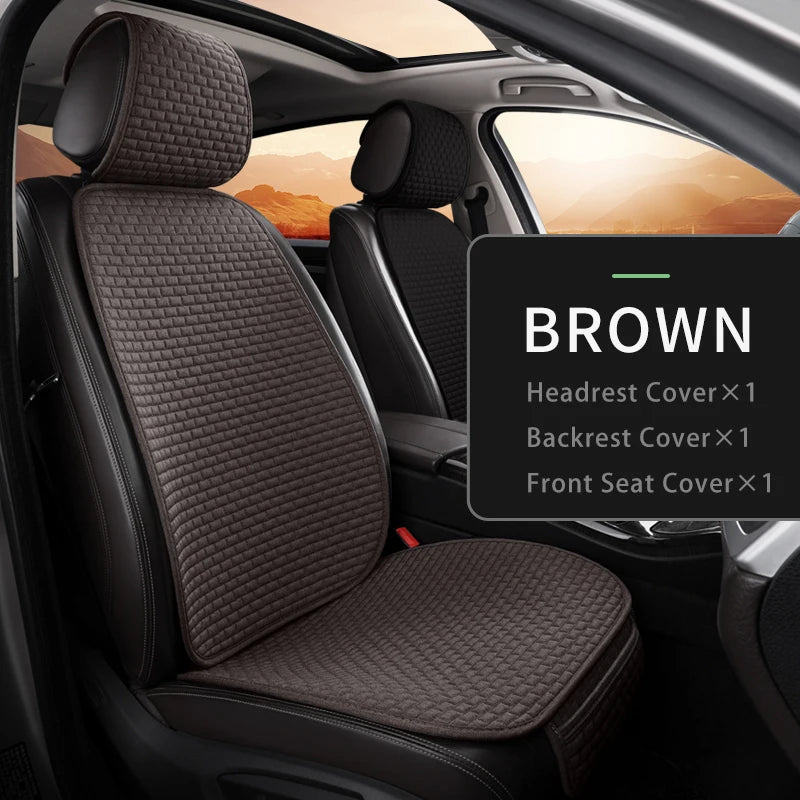 Karcle Car Seat Cover Full Set Front Rear Linen Car Cushion Breathable Universal Seat Pad Auto Protector Mat Interior Accessory
