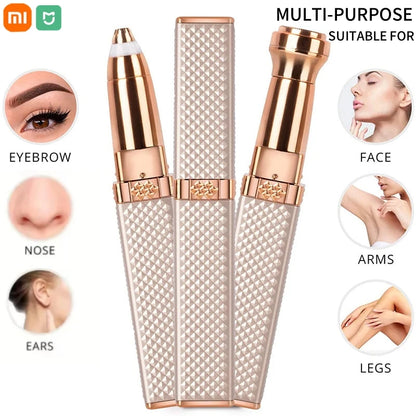 Xiaomi 1pc Rechargeable 2in1 Eyebrow Razor and Hair Shaver with LED Light Painlessly Remove Peach Fuzz Facial Hair Eyebrows Lips