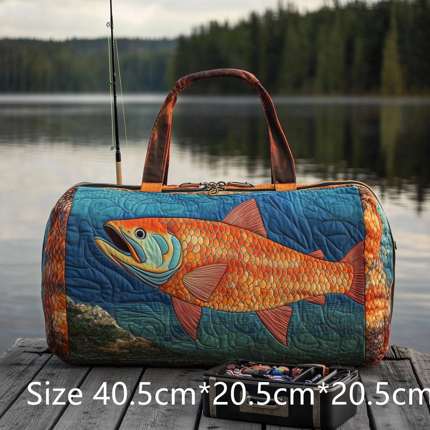Trout Fishing Quilted Duffel Bag Outdoor Waterproof Gear Bag with 3D Fish Printed Camping Weekender Bag for Anglers Men's Gift
