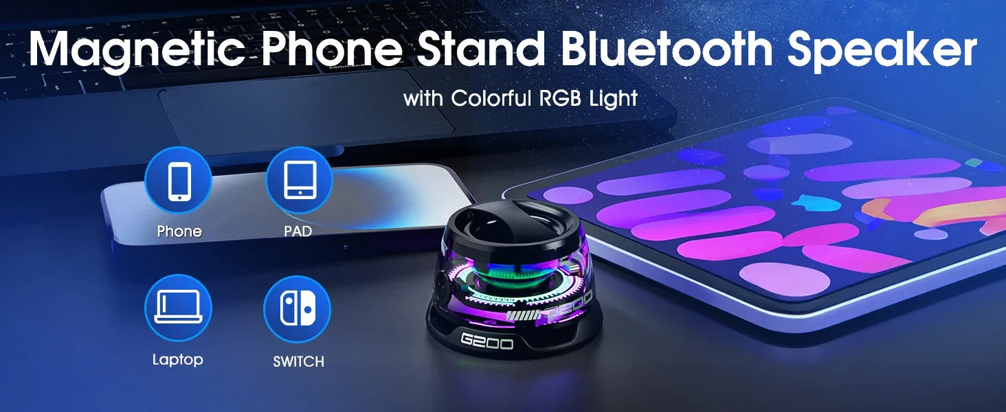 Outdoor  Bluetooth Speaker Wireless Portable Mini Travel Stereo Speaker with RGB Color Light and Phone Holder for Ios