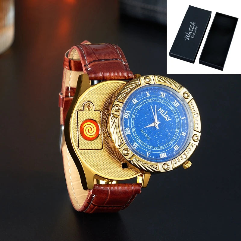 Rechargeable Metal Creative Watch Lighter Cool Trend Tungsten Filament Cigarette Lighter Men's Gift Cigarette Accessories