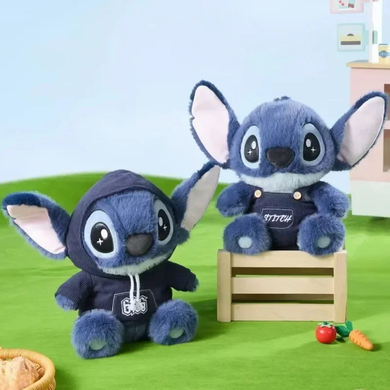 Disney Stitch Plush Doll Cute Anime Stuffed Toy with Overalls Birthday Gift for Boys Girls Home Room Decoration Accessories