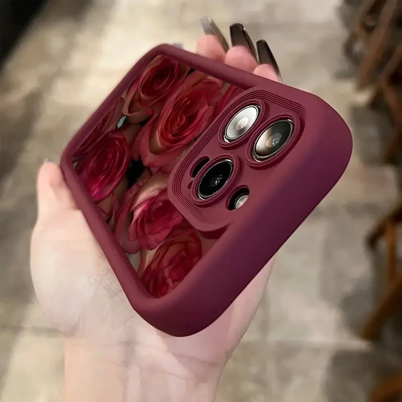 Vintage Design Rose Art Phone Case For iPhone 17 16 16E 15 14 Air Matte Silicone Back Cover