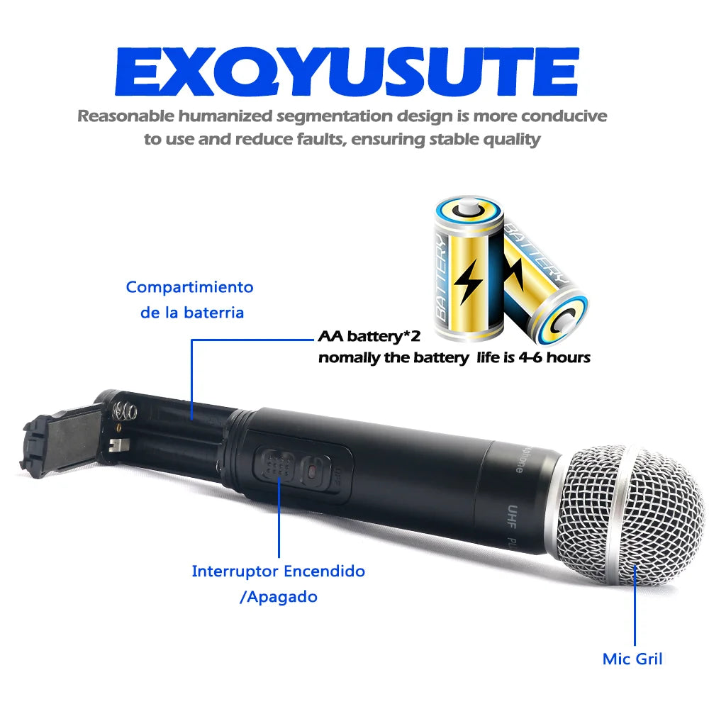 Dual Channel UHF Wireless Handheld Microphone System for Karaoke Events and Presentations