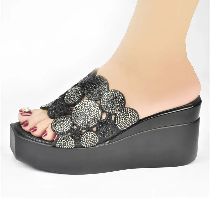 Women Bling High Heel Pumps Ladies Wedding Shoes with Rhinestone Wedges Slides Party Sandals Platform Slipper Peep Toe Shoes