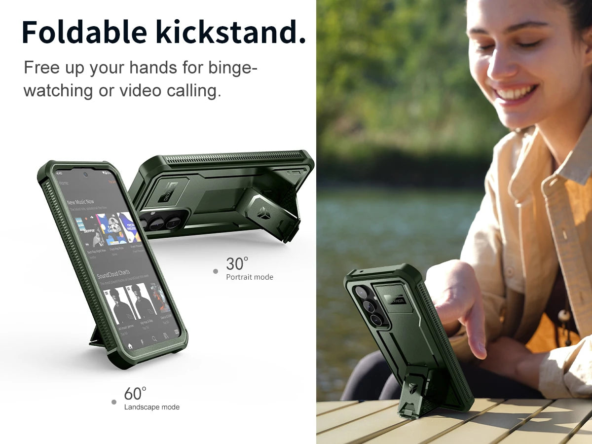 For Samsung Galaxy S23 FE 360 Full Body Bumper Military Grade Armor Shockproof Shell Case Bracket with Built in Screen Protector
