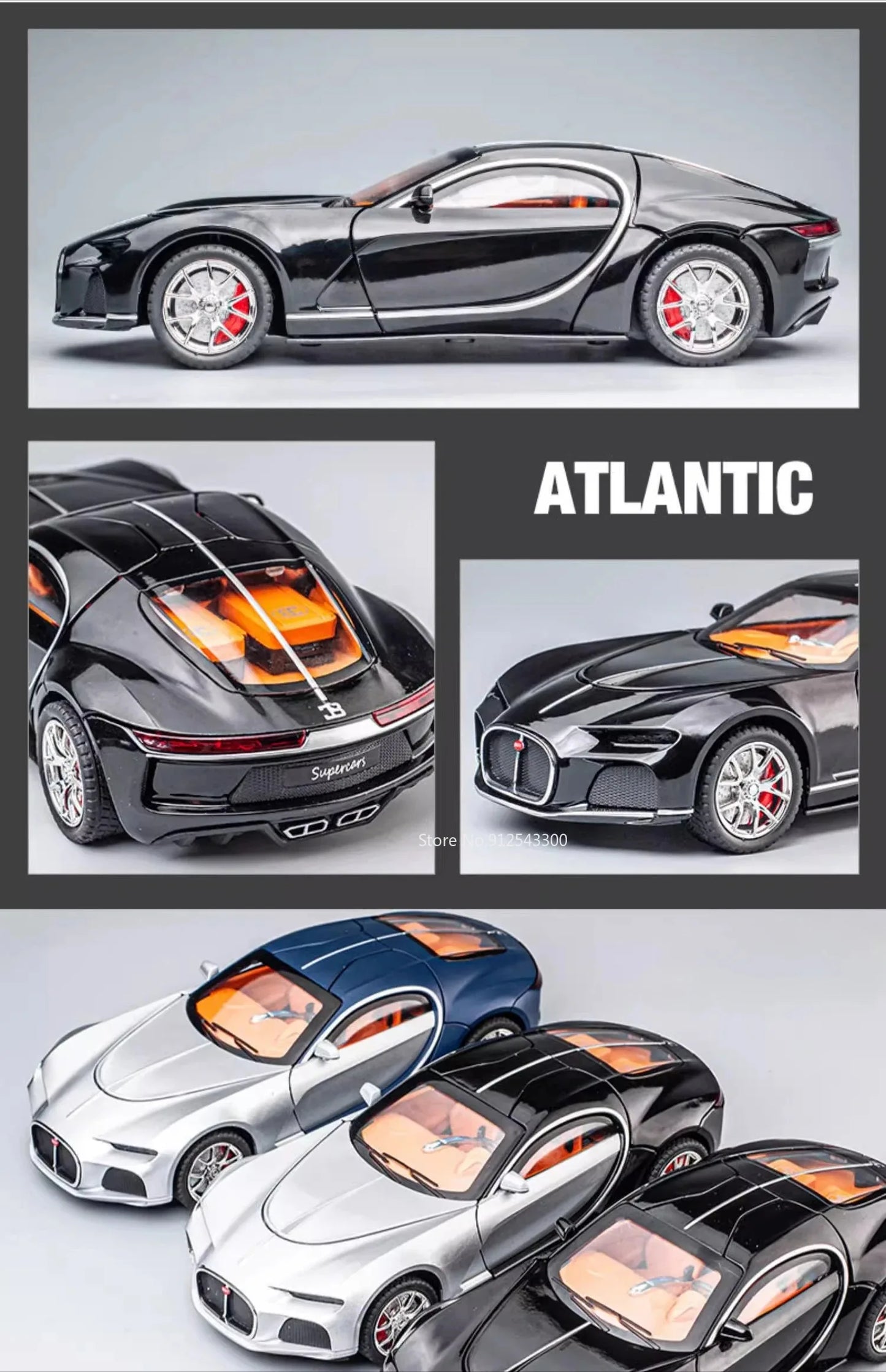 1:24 Scale Bolide Atlantic Car Model Toy Alloy Body Rubber Tire Shock Absorption Vehicle Models Sound&Light Ornaments Gifts
