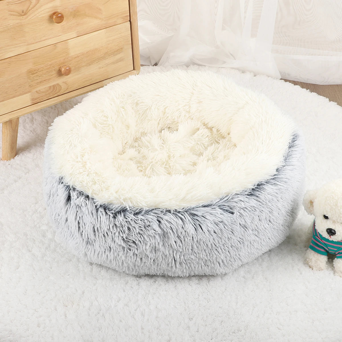 Round Plush Donut Dog Bed Pet Cushion