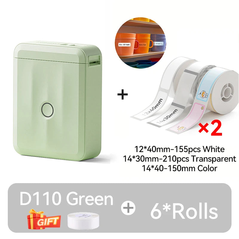 D110 Mini Thermal Label Printer, Bluetooth Portable Pocket Sticker Maker 12–15mm Inkless Label Printer for Home Organization
