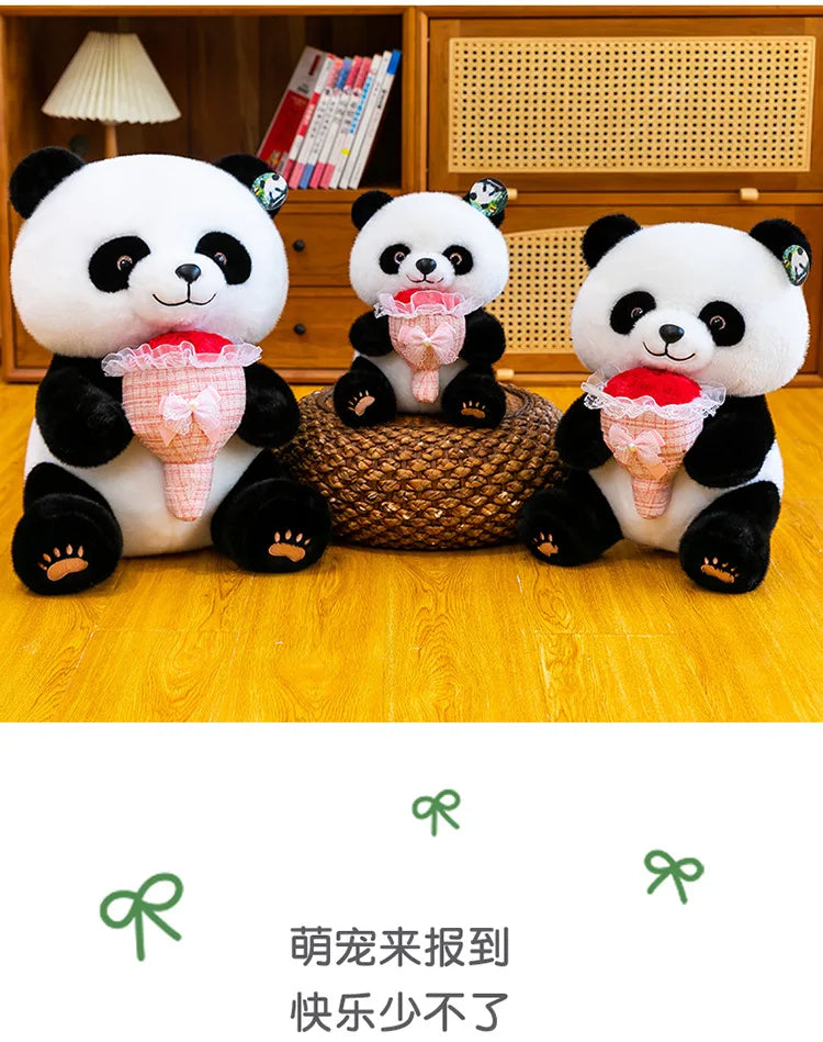 Kawaii Stuffed Doll Cute Panda Plush Toy with Flower Bouquet for Anime Lovers Kids Birthday Gift Stuffed Animal Gift for