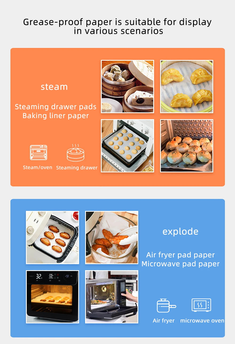 200pc Retro Food Accessories for Baking Kitchen Food Grade Grease Paper Bread Sandwich Burger Fries Wrappers Cookie Baking Paper